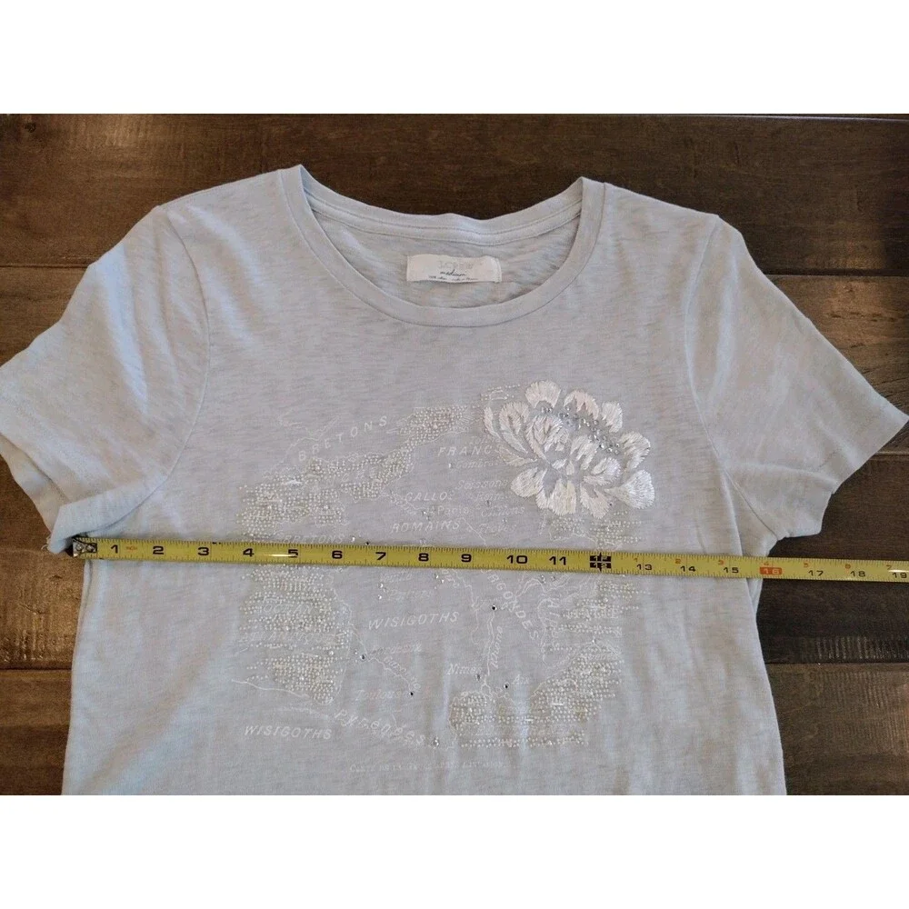 J.CREW Women's vintage Y2K short-sleeve map floral embroidered gray t-shirt M